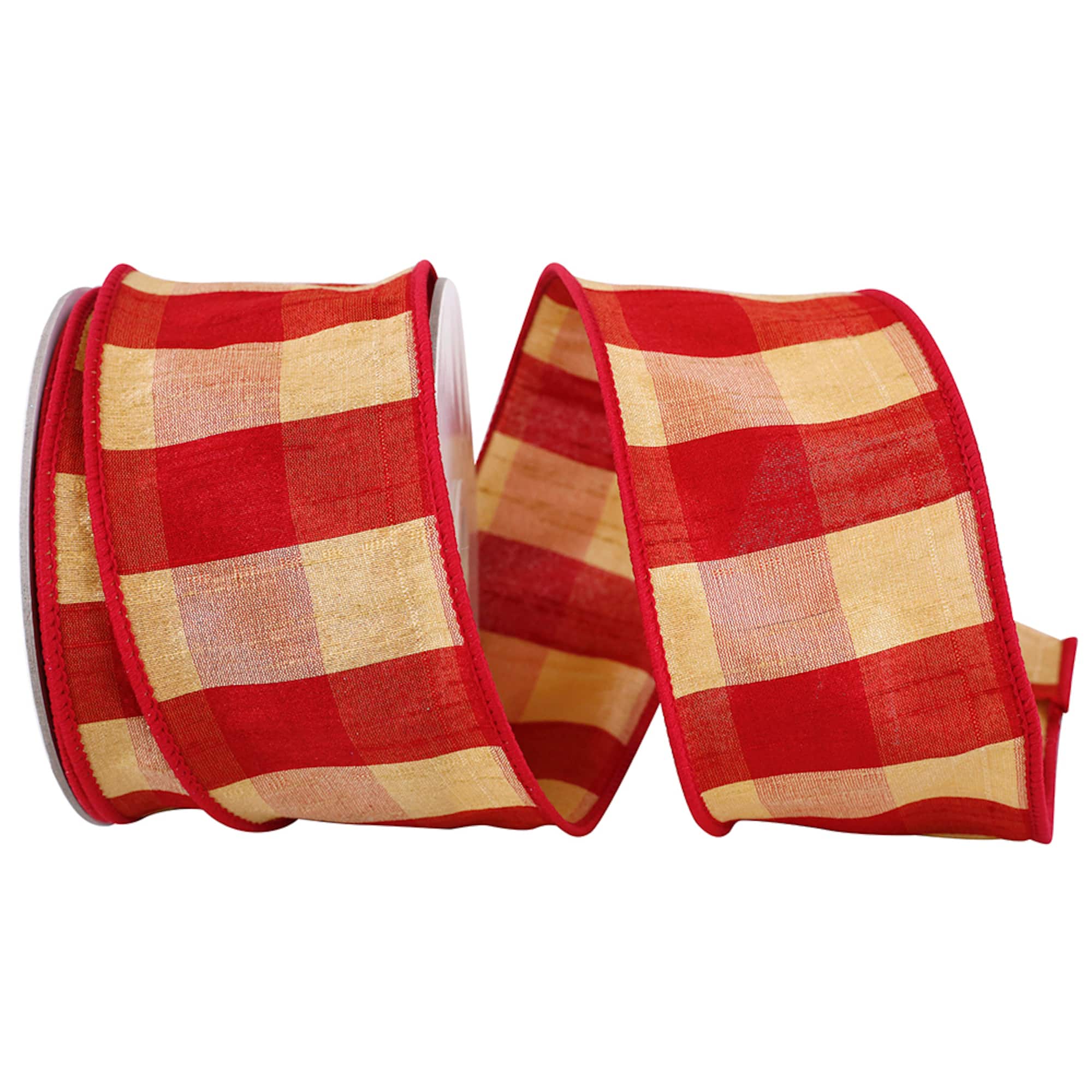 JAM Paper 2.5" x 10yd. Red & Yellow Plaid Wired Dupioni Ribbon